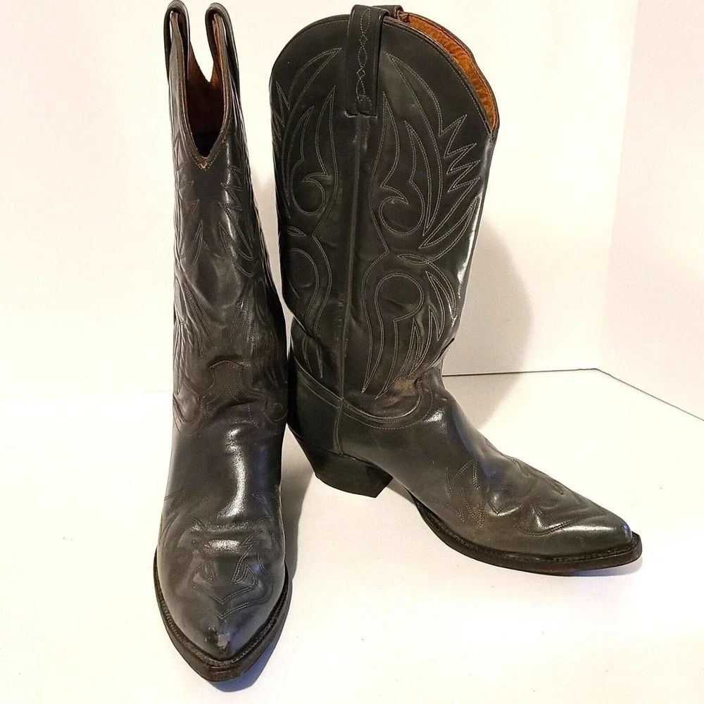 J. CHISHOLM WESTERN LEATHER COWBOY BOOTS MEN'S SIZE 9 D GRAY MADE IN USA
